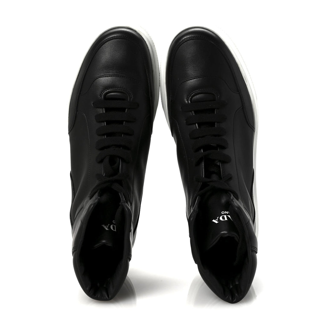 Prada Vitello Soft Uomo Mens High Top Sneakers 12 Black