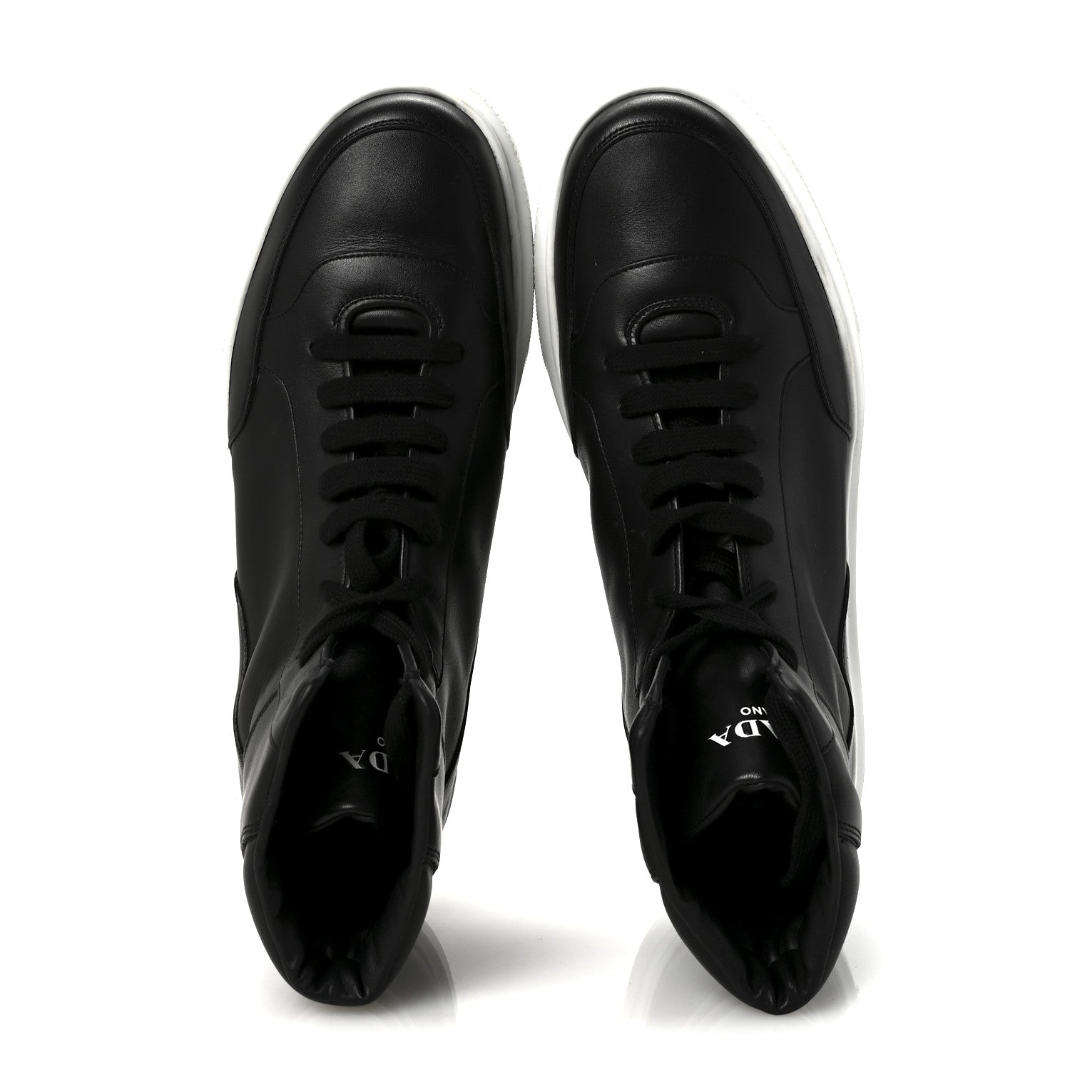 Prada Vitello Soft Uomo Mens High Top Sneakers 12 Black