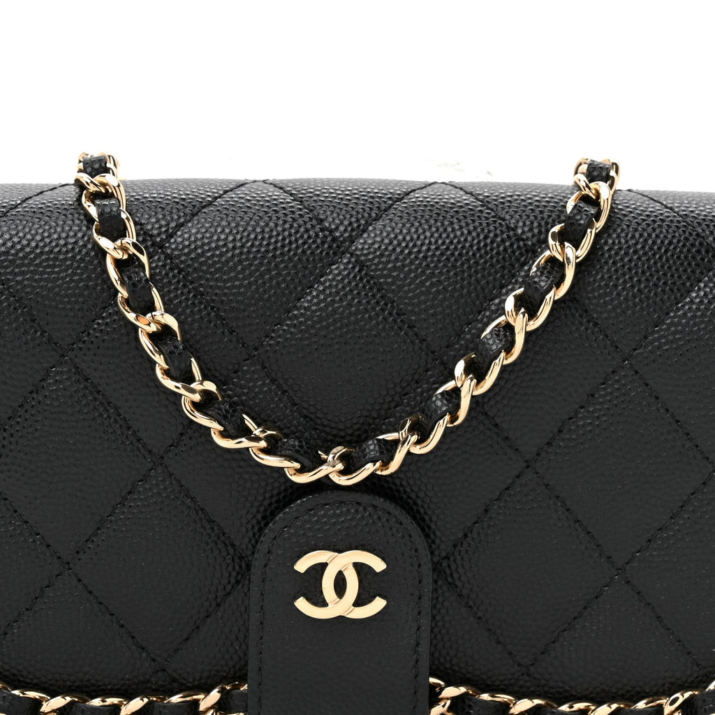 Chanel Caviar Quilted Chain Glasses Case Black