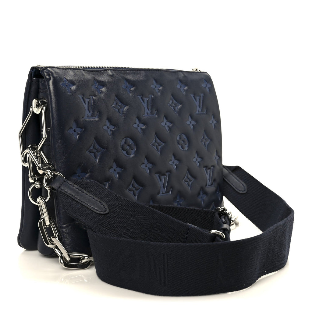 Louis Vuitton Lambskin Embossed Monogram Coussin PM Navy