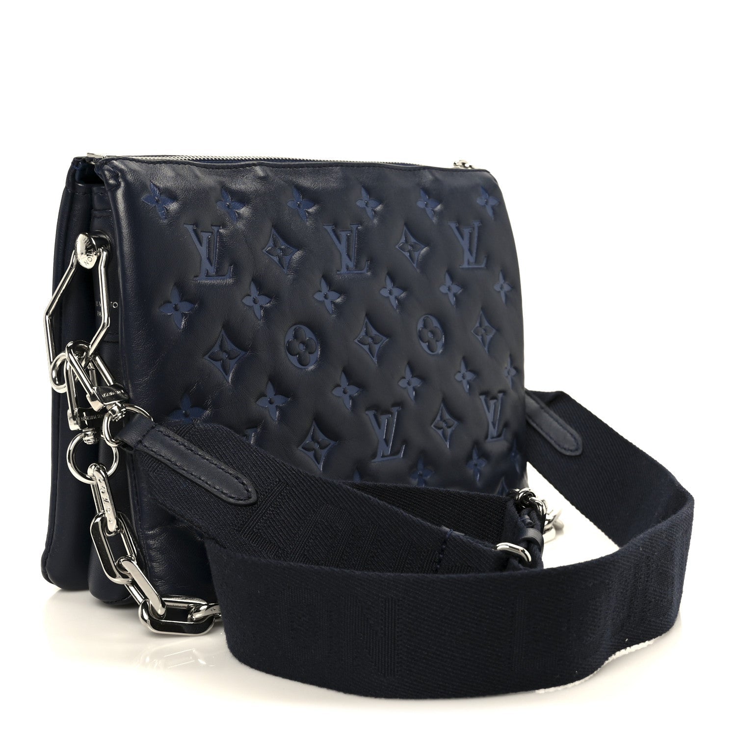 Louis Vuitton Lambskin Embossed Monogram Coussin PM Navy