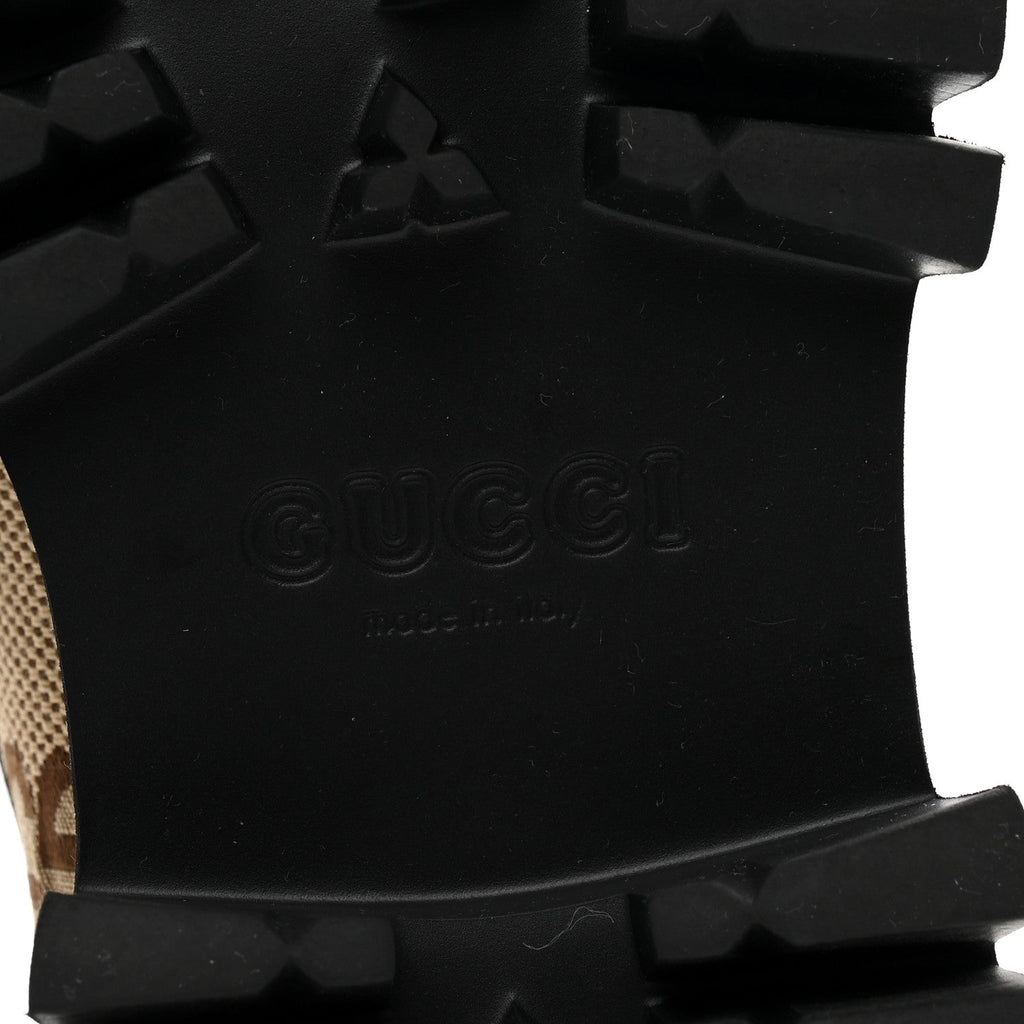 Gucci Monogram Jumbo GG Miro Soft Calfskin Mens Lug Sole Loafers 8.5 Camel Ebony Black
