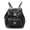 Chanel Glazed Aged Calfskin Quilted Small Duma Drawstring Backpack Black