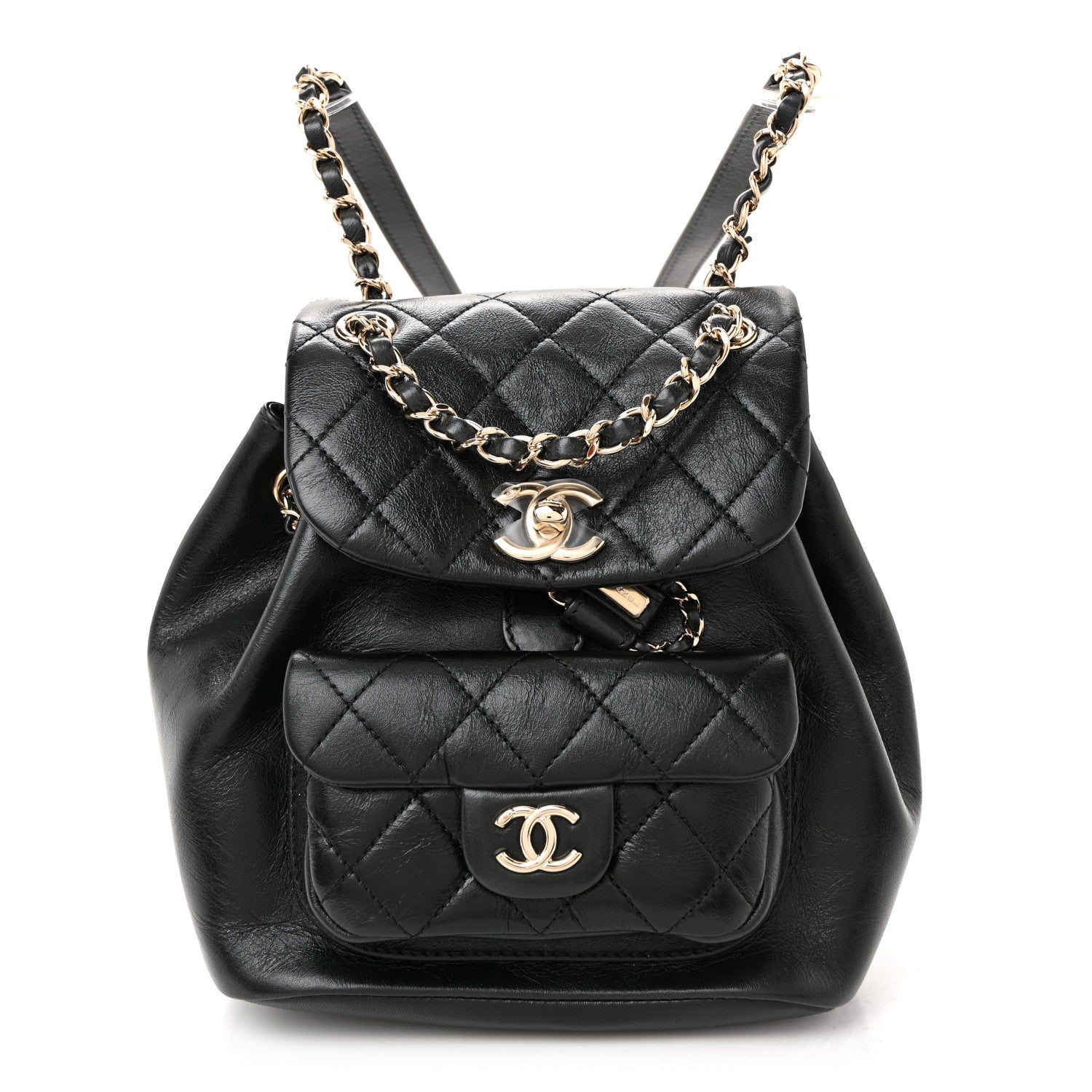 Chanel Glazed Aged Calfskin Quilted Small Duma Drawstring Backpack Black