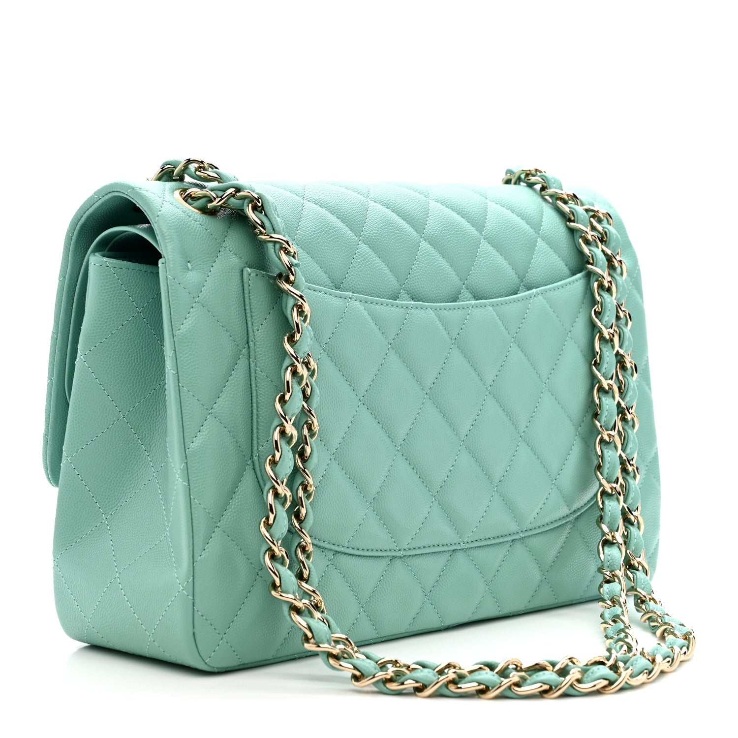 Chanel Caviar Quilted Jumbo Double Flap Light Green