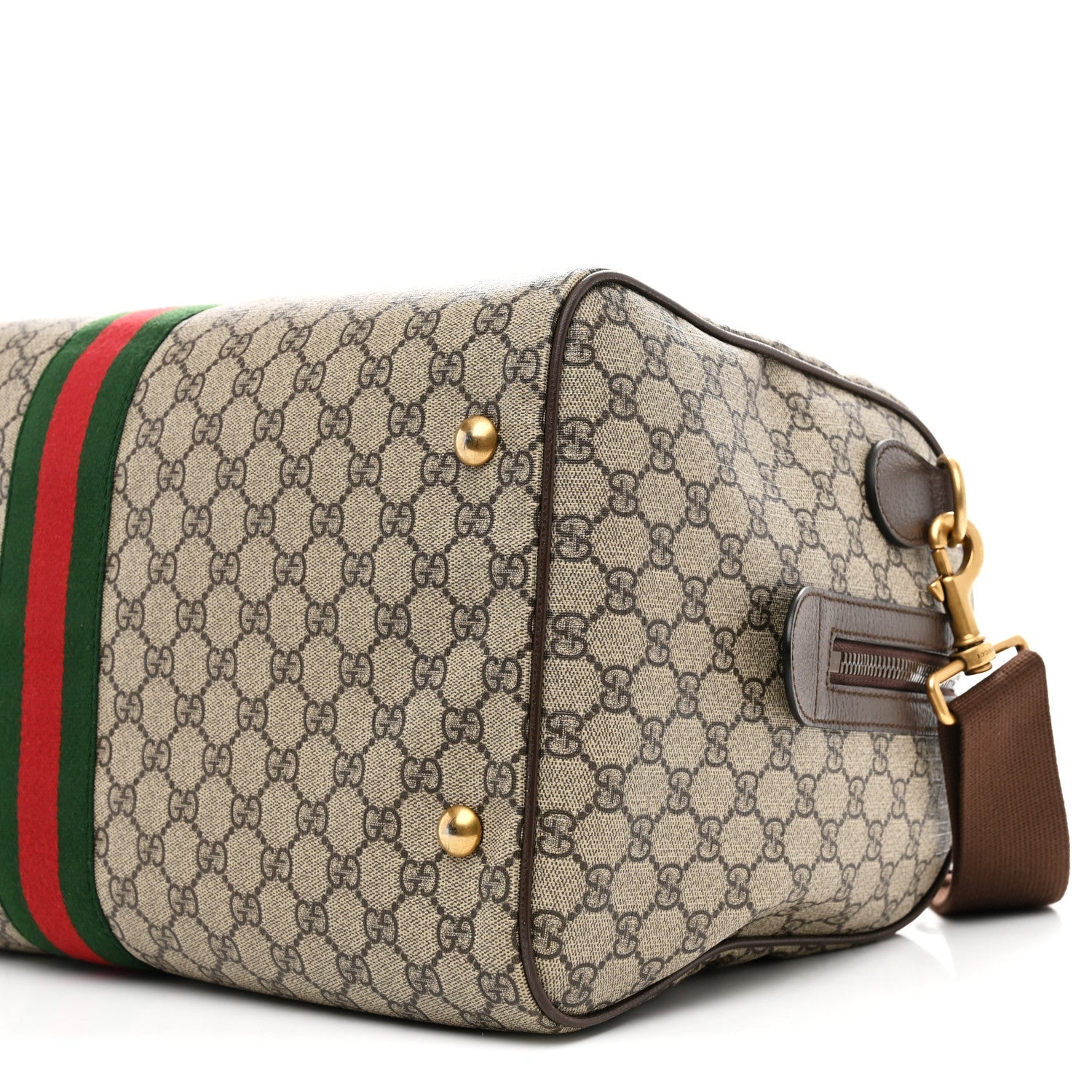 Gucci GG Supreme Monogram Textured Dollar Calfskin Web Medium Ophidia Carry-On Duffle Bag Beige Ebony New Acero