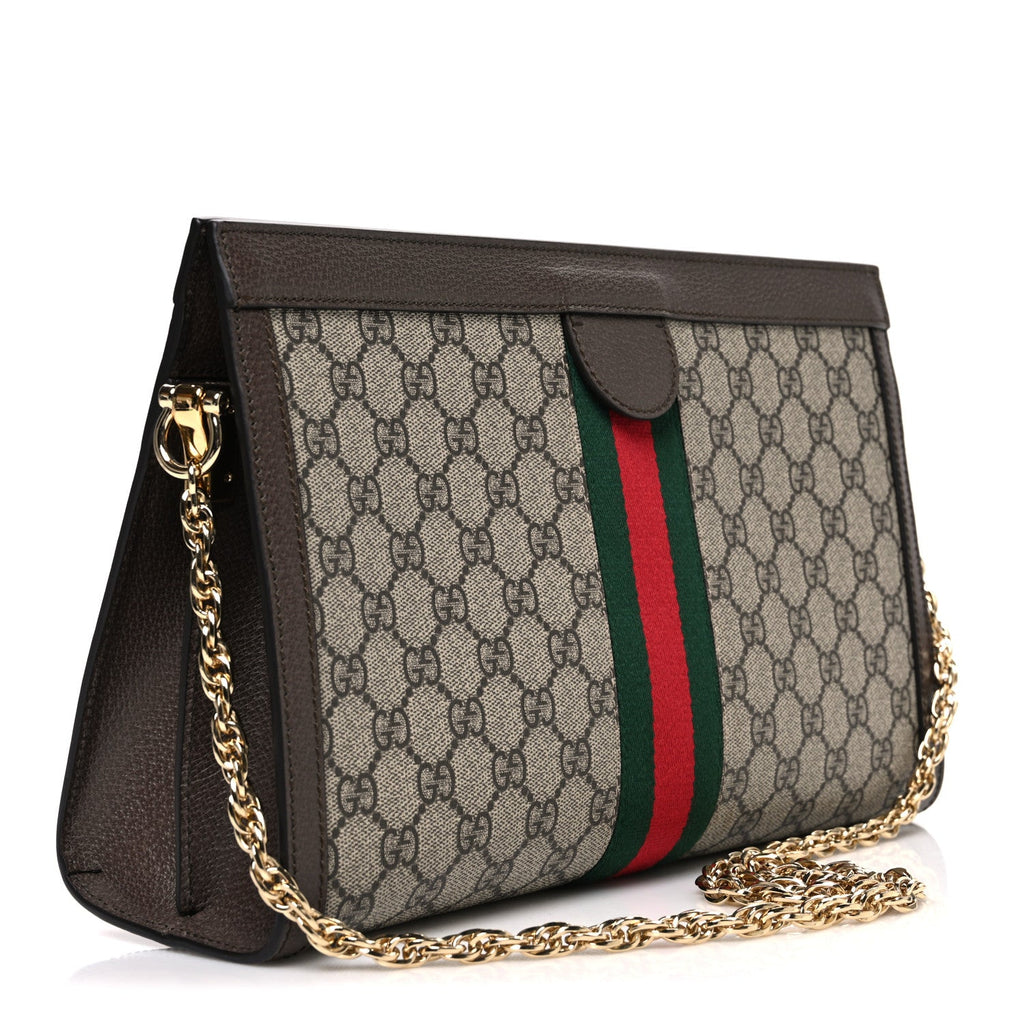 Gucci GG Supreme Monogram Web Medium Ophidia Chain Shoulder Bag Brown