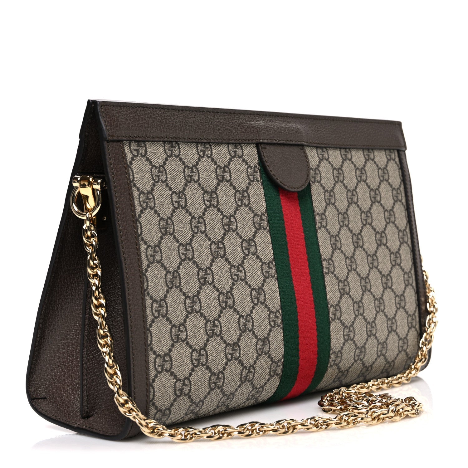 Gucci GG Supreme Monogram Web Medium Ophidia Chain Shoulder Bag Brown