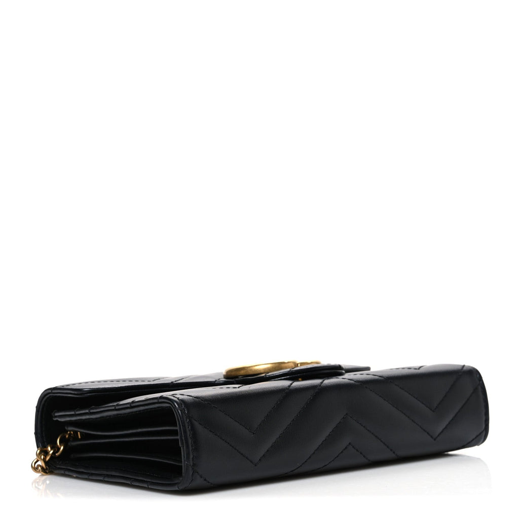 Gucci Calfskin Matelasse GG Marmont Chain Wallet Black