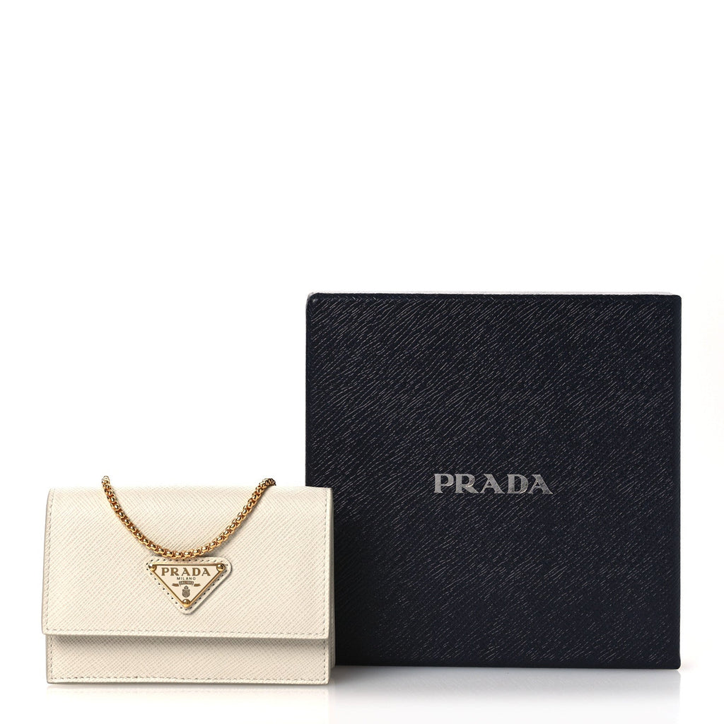 Prada Saffiano Card Holder With Chain Talco