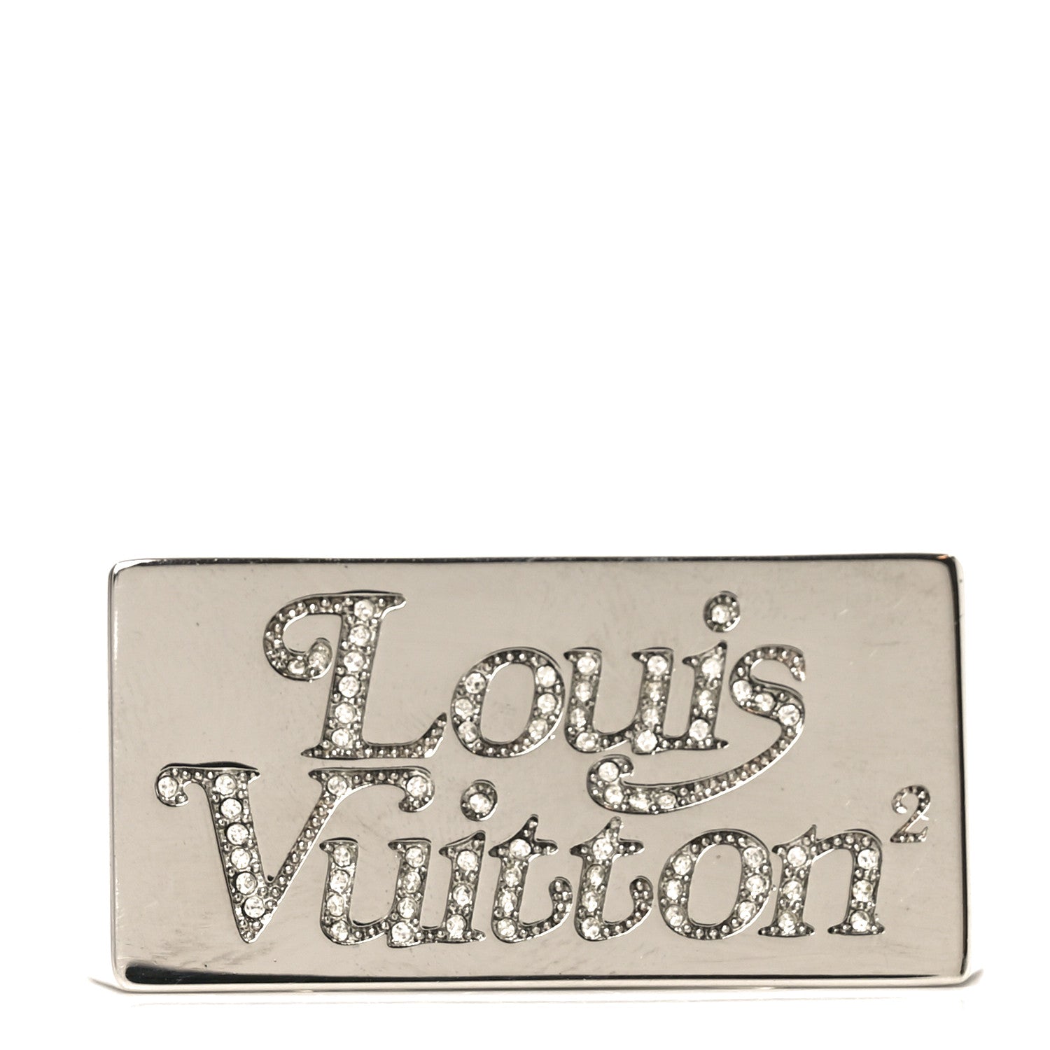 Louis Vuitton Metal LV Squared Strass Logo Double Ring 61 9.5 Silver