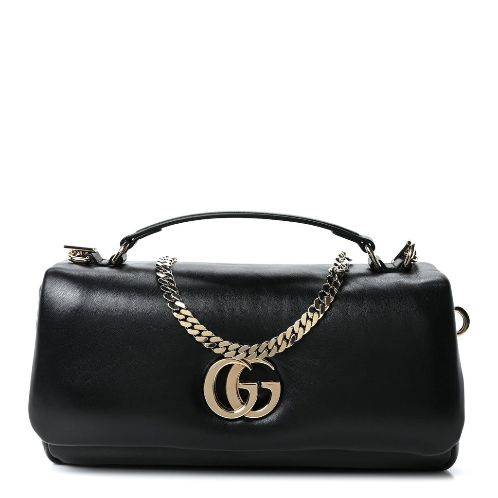 Gucci Lambskin Mini GG Milano Top Handle Shoulder Bag Black