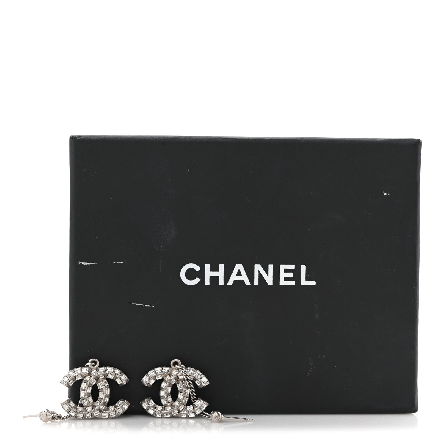 Baguette Crystal CC Drop Earrings Silver