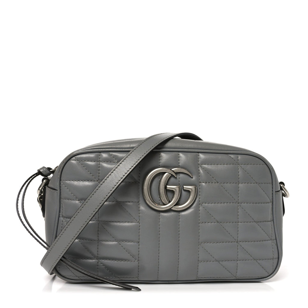 Gucci Calfskin Matelasse Aria Small GG Marmont Chain Shoulder Bag Deep Grey