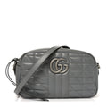 Gucci Calfskin Matelasse Aria Small GG Marmont Chain Shoulder Bag Deep Grey