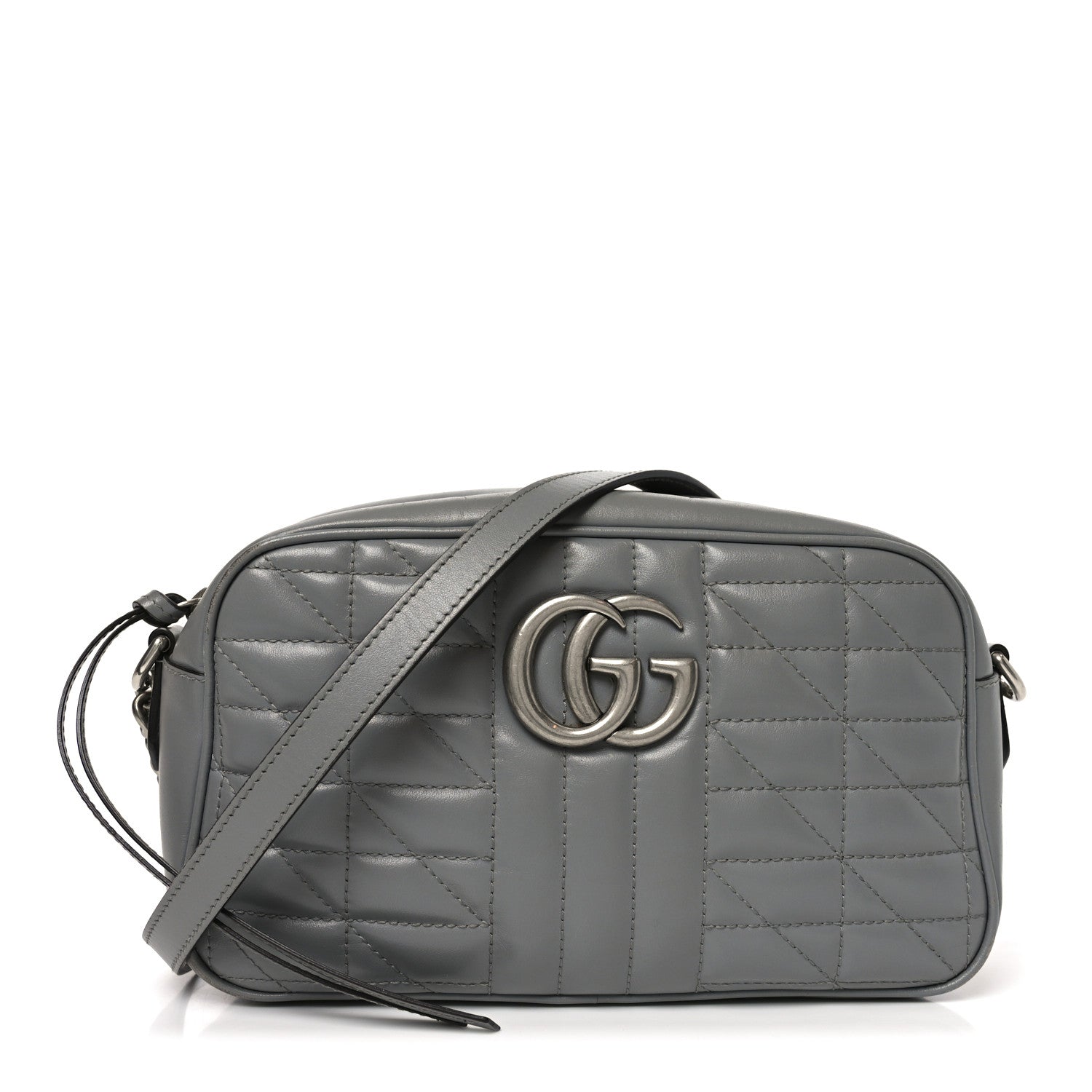 Gucci Calfskin Matelasse Aria Small GG Marmont Chain Shoulder Bag Deep Grey