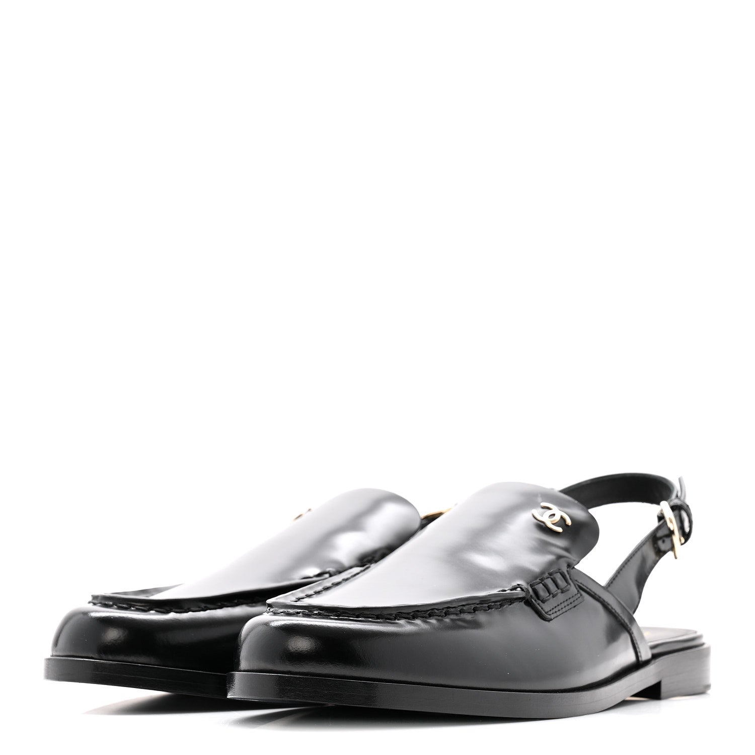 Chanel Shiny Calfskin Slingback Loafers 39 Black
