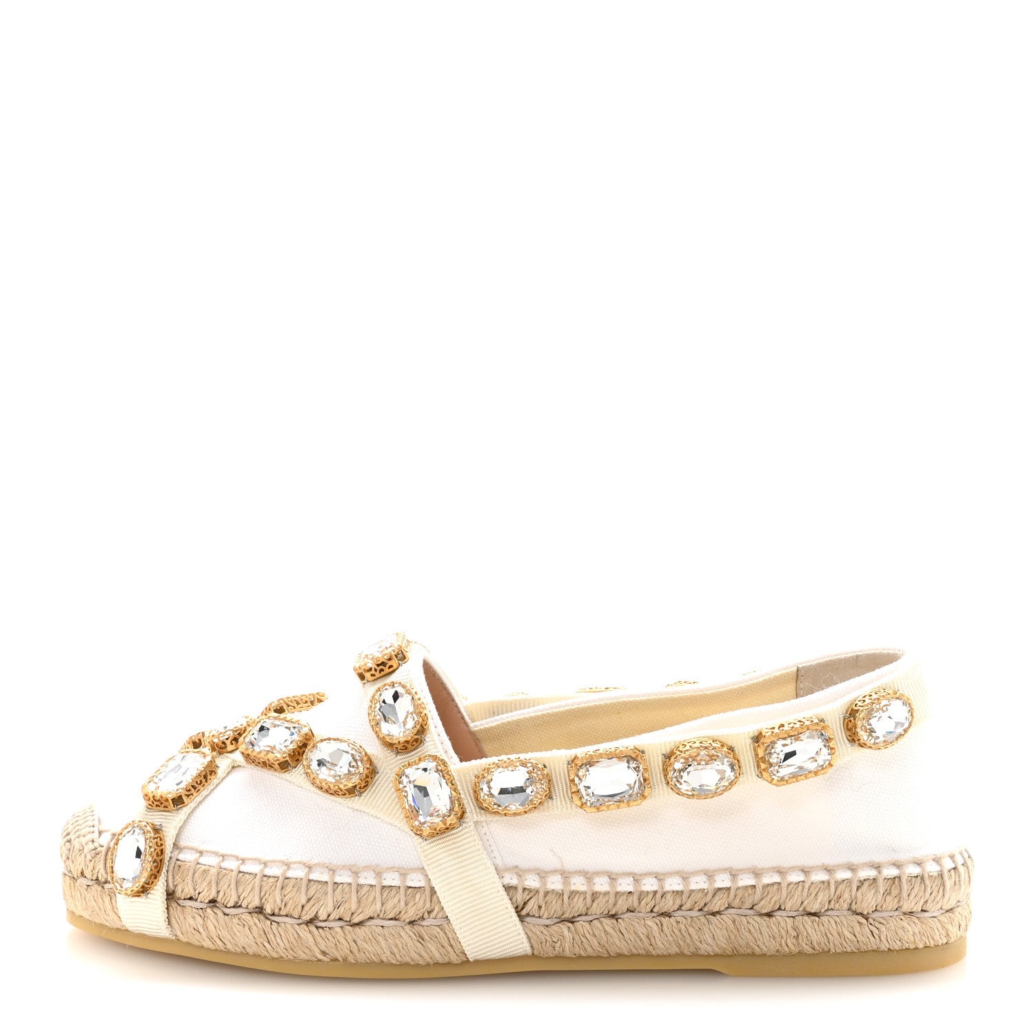 Gucci Canvas Crystal Embellished Espadrilles 36.5 Great White