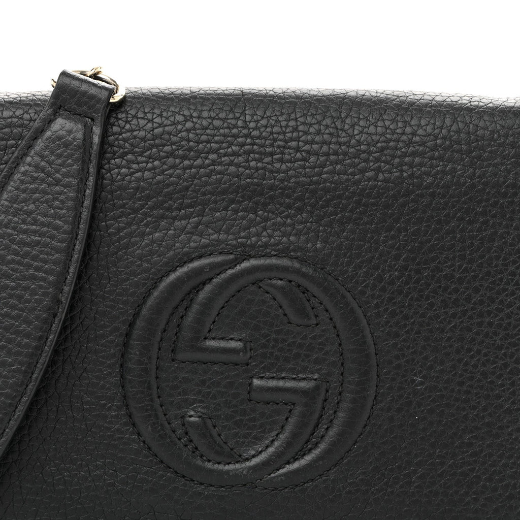 Gucci Pebbled Calfskin Soho Wallet On Chain Black