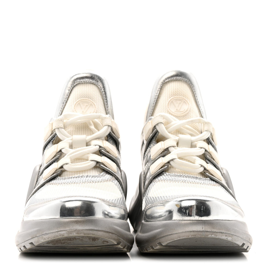 Louis Vuitton Metallic Calfskin Technical Nylon LV Archlight Sneakers 37 White Silver