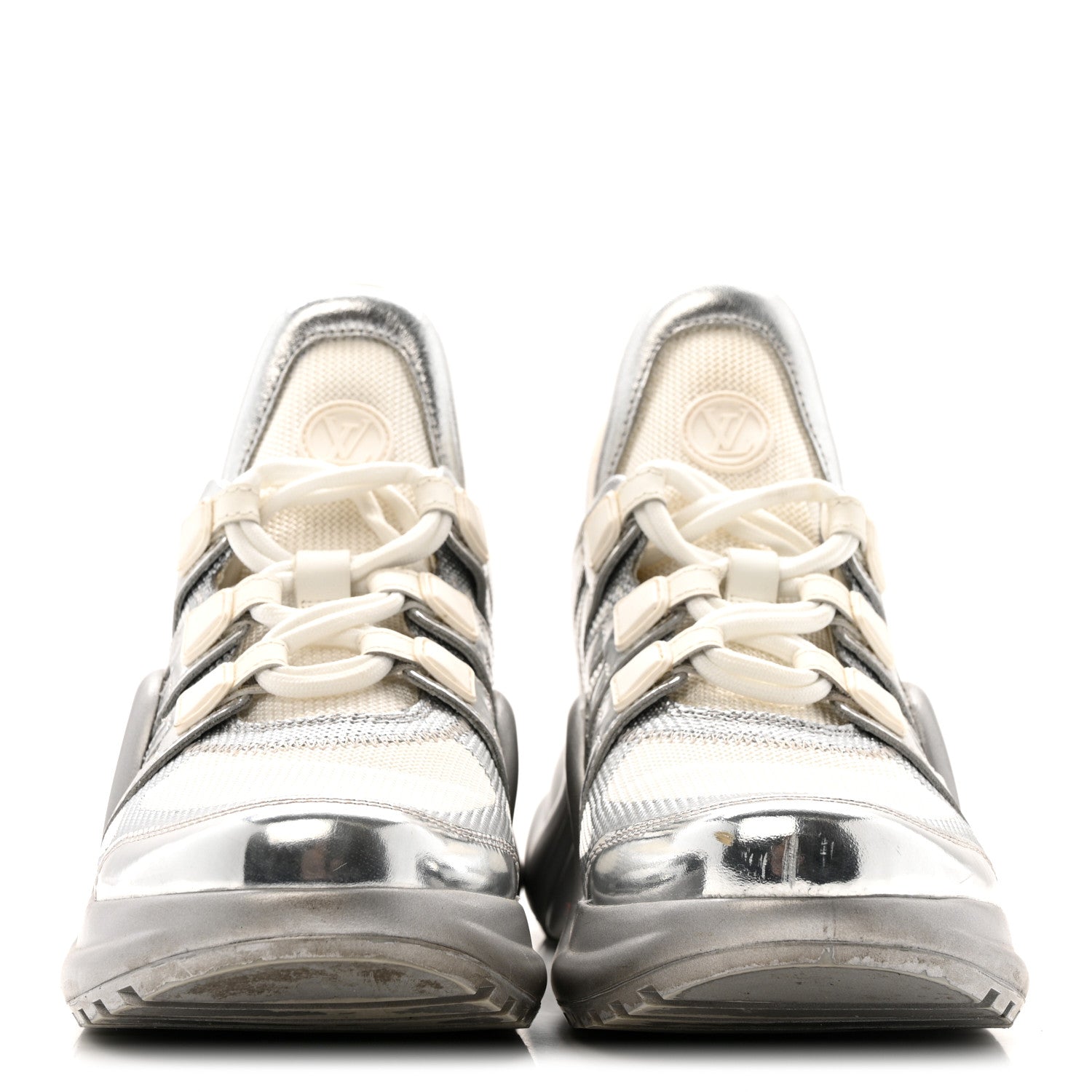 Louis Vuitton Metallic Calfskin Technical Nylon LV Archlight Sneakers 37 White Silver
