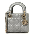 Christian Dior Lambskin Cannage Mini Lady Dior Gray Opaline