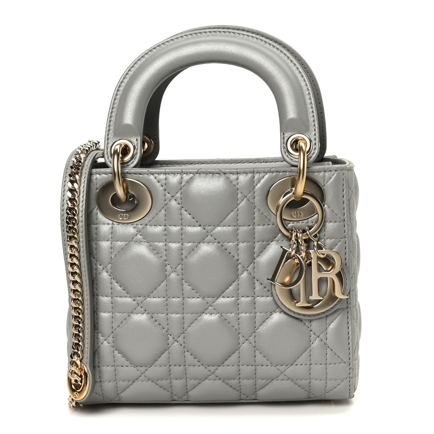 Christian Dior Lambskin Cannage Mini Lady Dior Gray Opaline