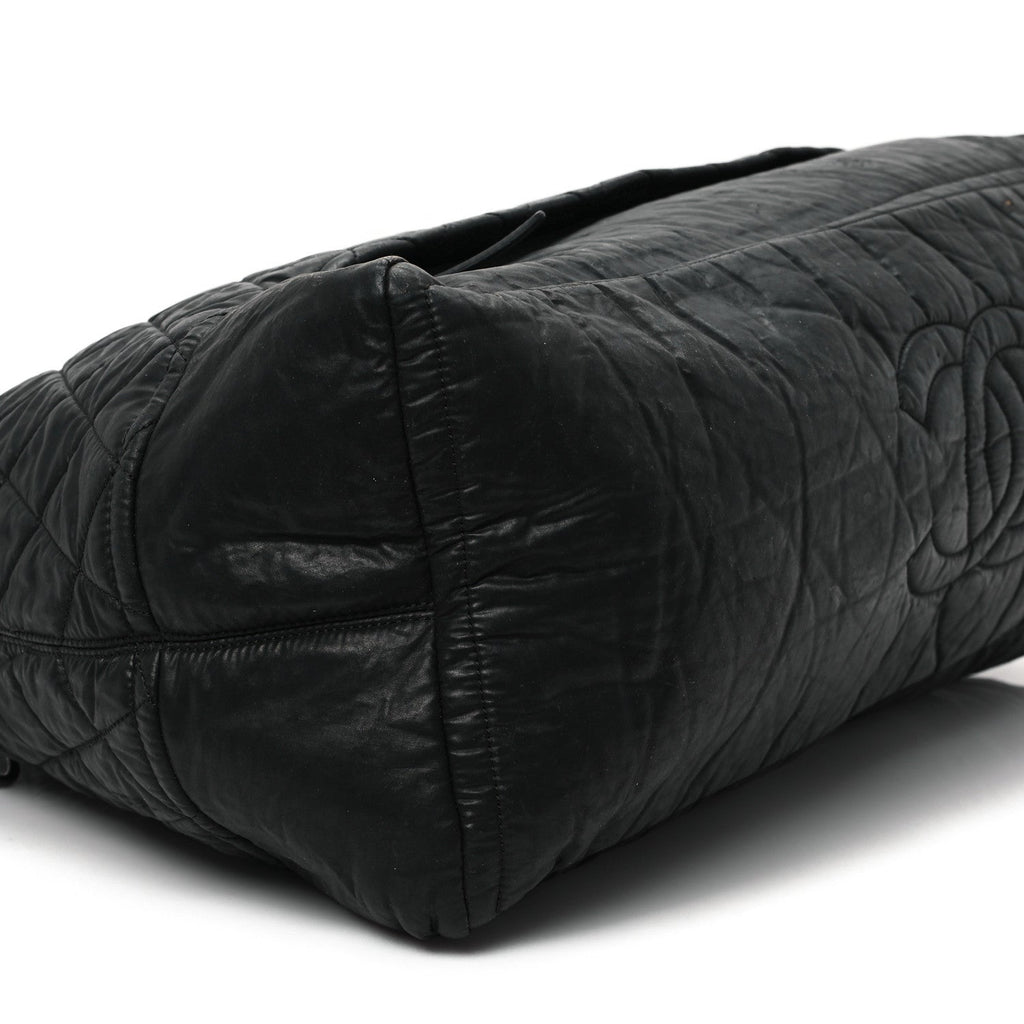 Chanel Coated Canvas Quilted Large Garment Travel Bag Black