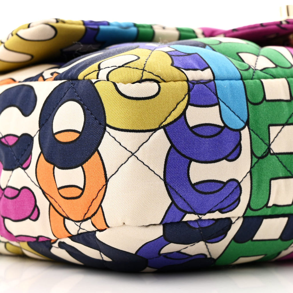 Chanel Printed Fabric Quilted Logo Single Flap Bag Multicolor