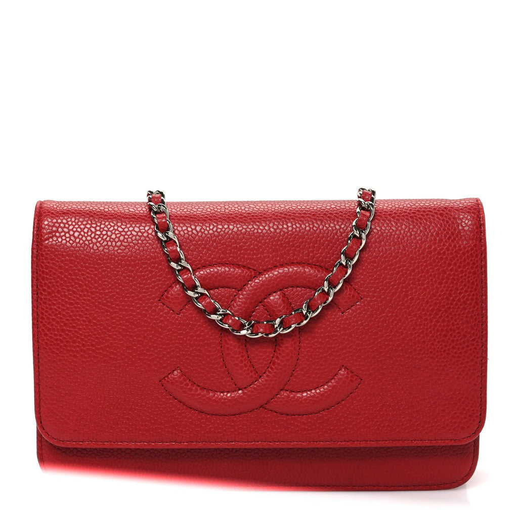 Chanel Caviar Timeless CC Wallet on Chain WOC Red