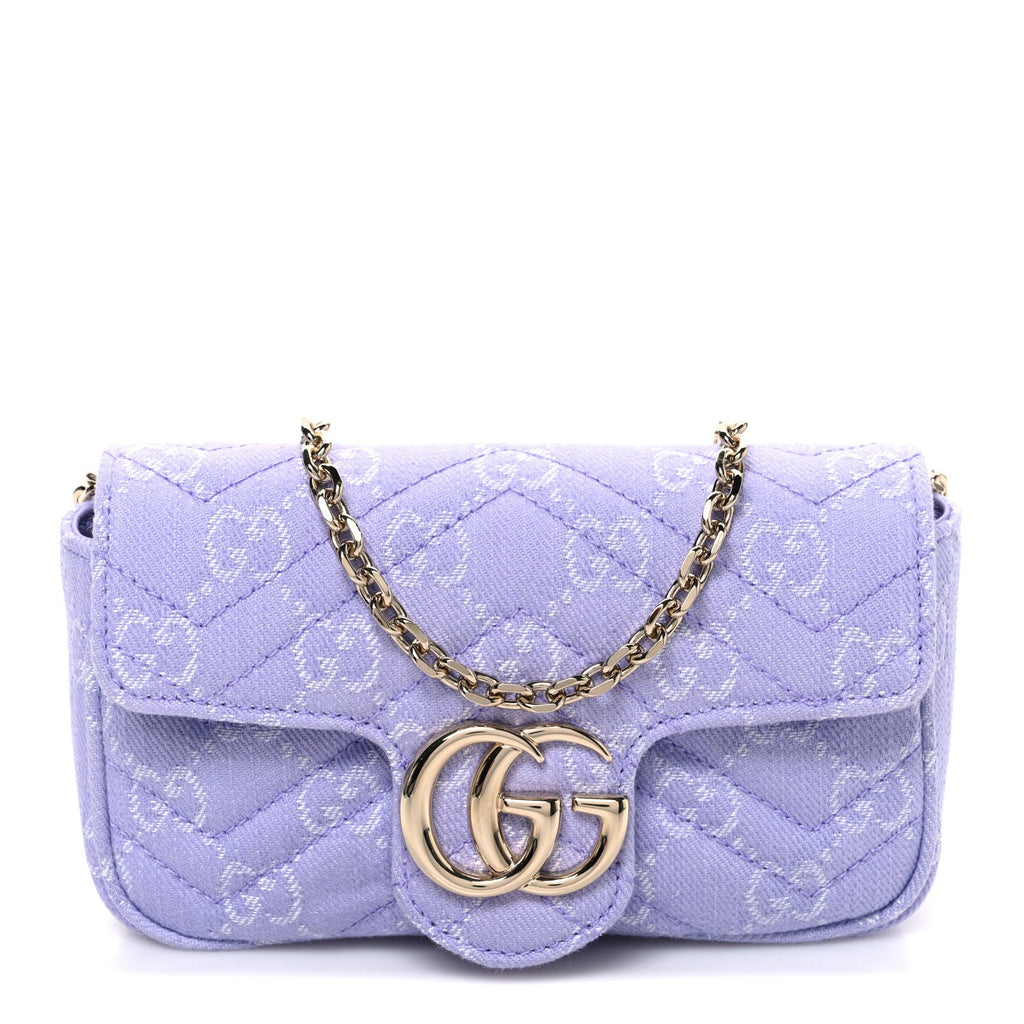 Gucci Denim GG Monogram Mini GG Marmont Shoulder Bag Light Purple