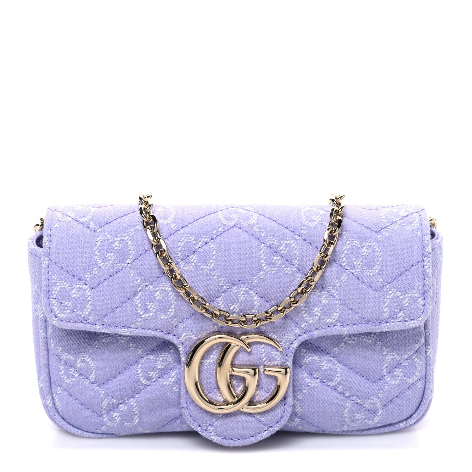 Gucci Denim GG Monogram Mini GG Marmont Shoulder Bag Light Purple