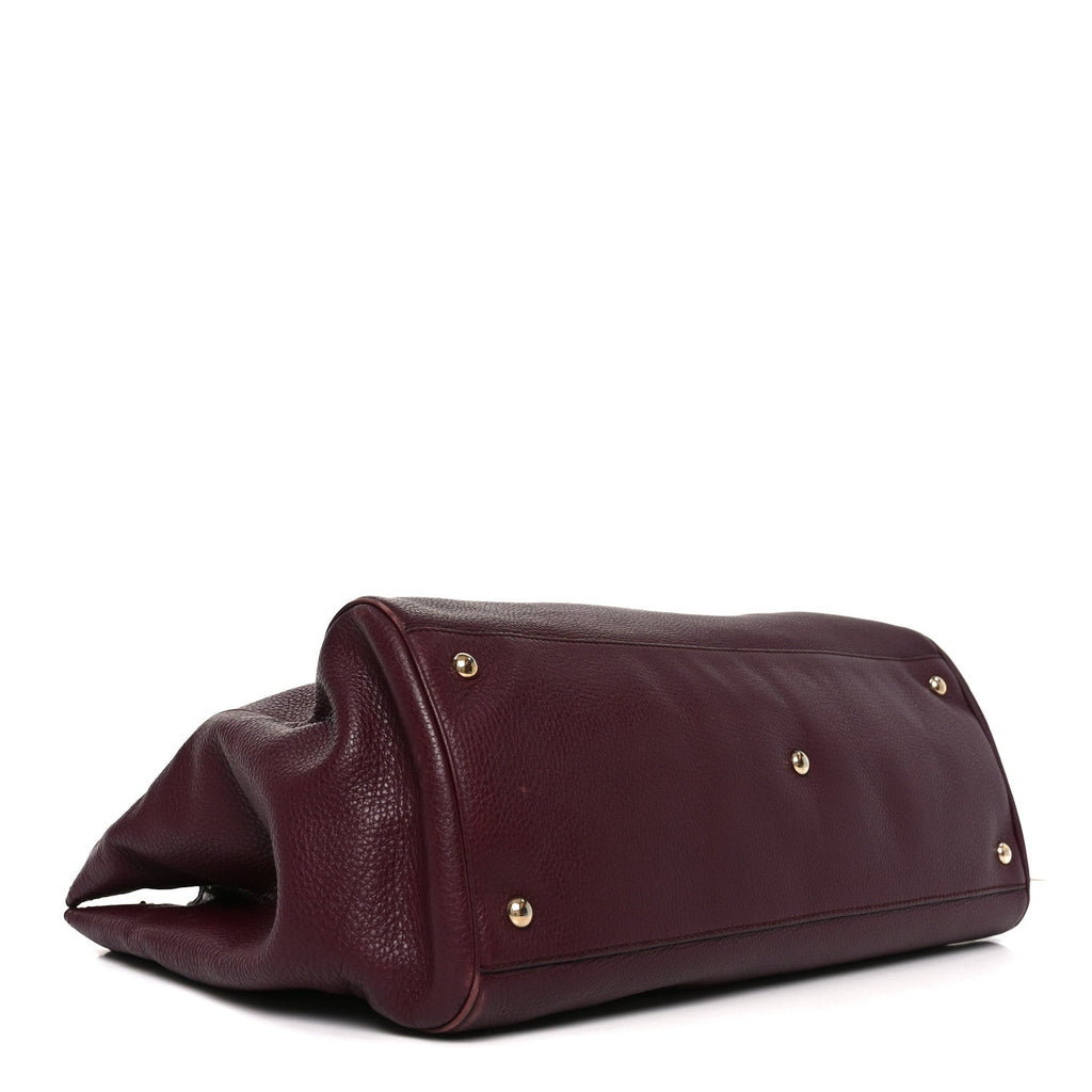 Gucci Pebbled Calfskin Large Bamboo Shopper Tote Burgundy