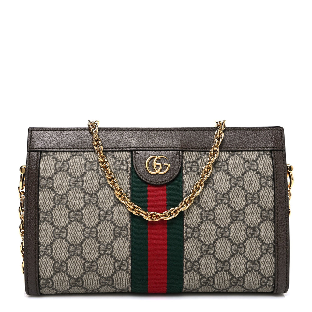 Gucci GG Supreme Monogram Web Small Ophidia Chain Shoulder Bag Brown