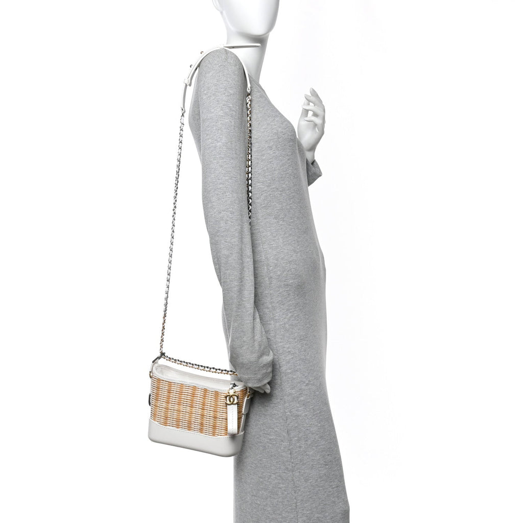 Chanel Rattan Calfskin Small Gabrielle Hobo Beige Ivory