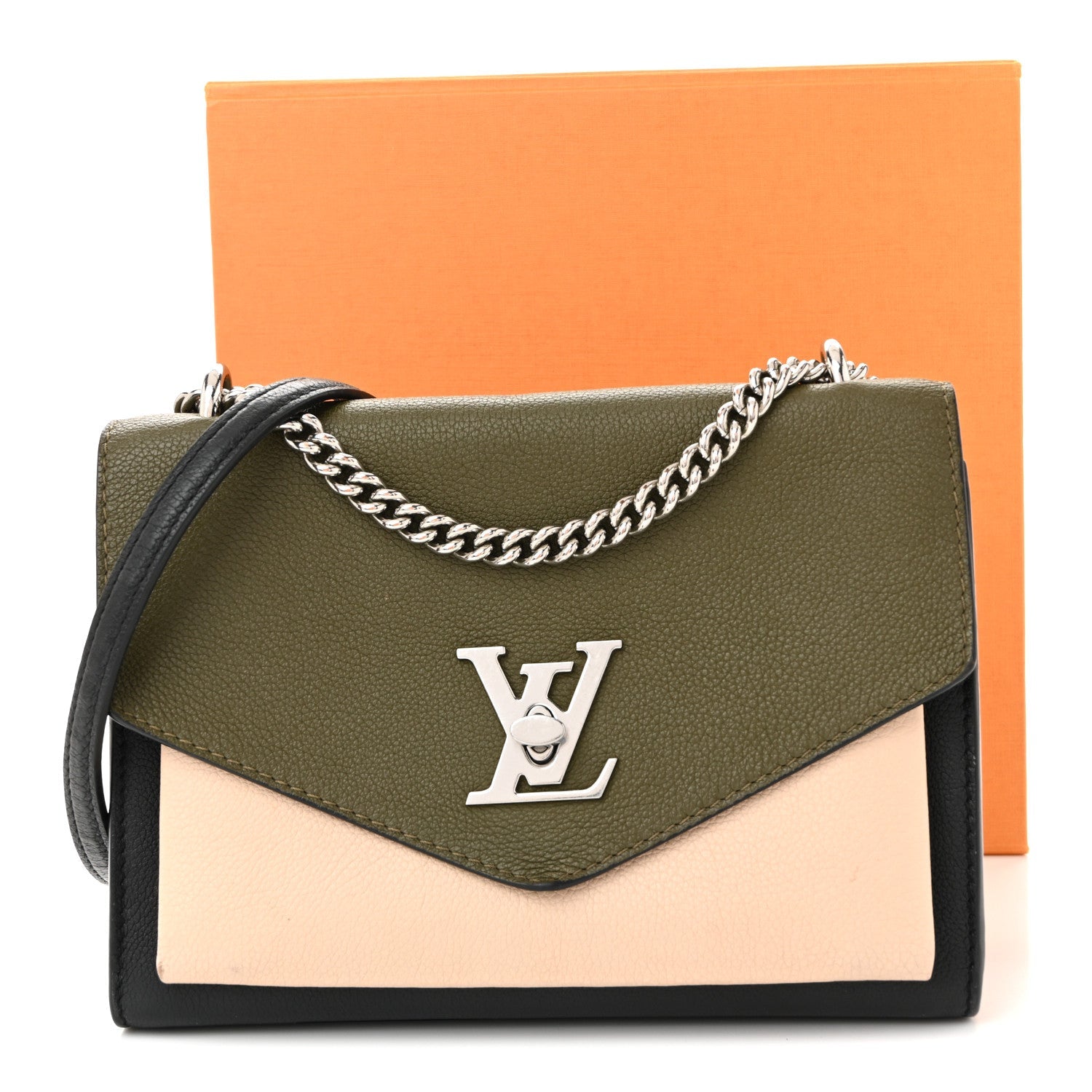 Louis Vuitton Soft Calfskin Mylockme Chain Bag BB Smokey Brown Green