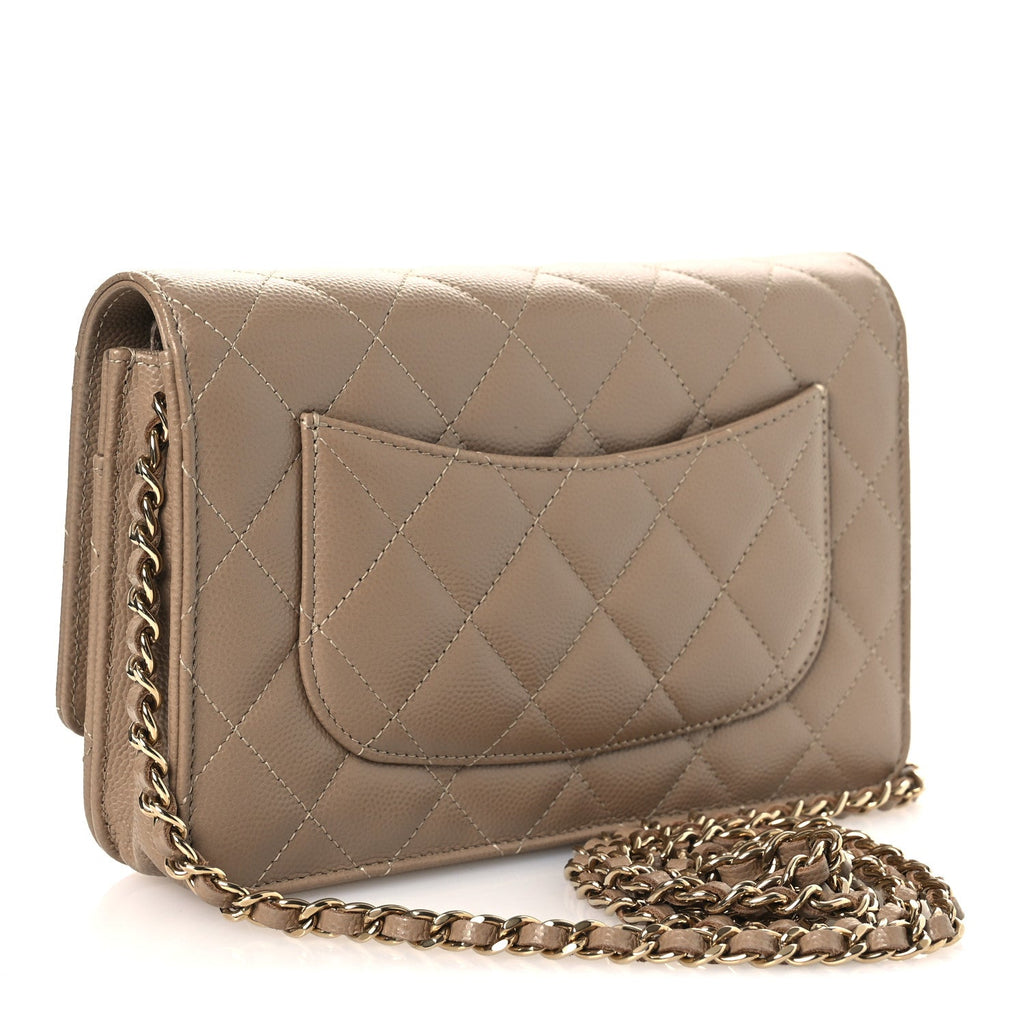 Chanel Caviar Quilted Wallet on Chain WOC Dark Beige