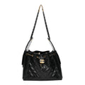 Chanel Shiny Crumpled Calfskin Quilted Small Chanel 25 Handbag Black