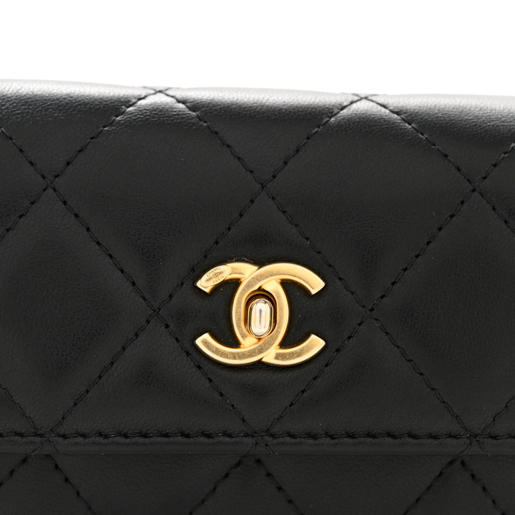 Chanel Lambskin Quilted Pearl Crush Clutch With Chain Black