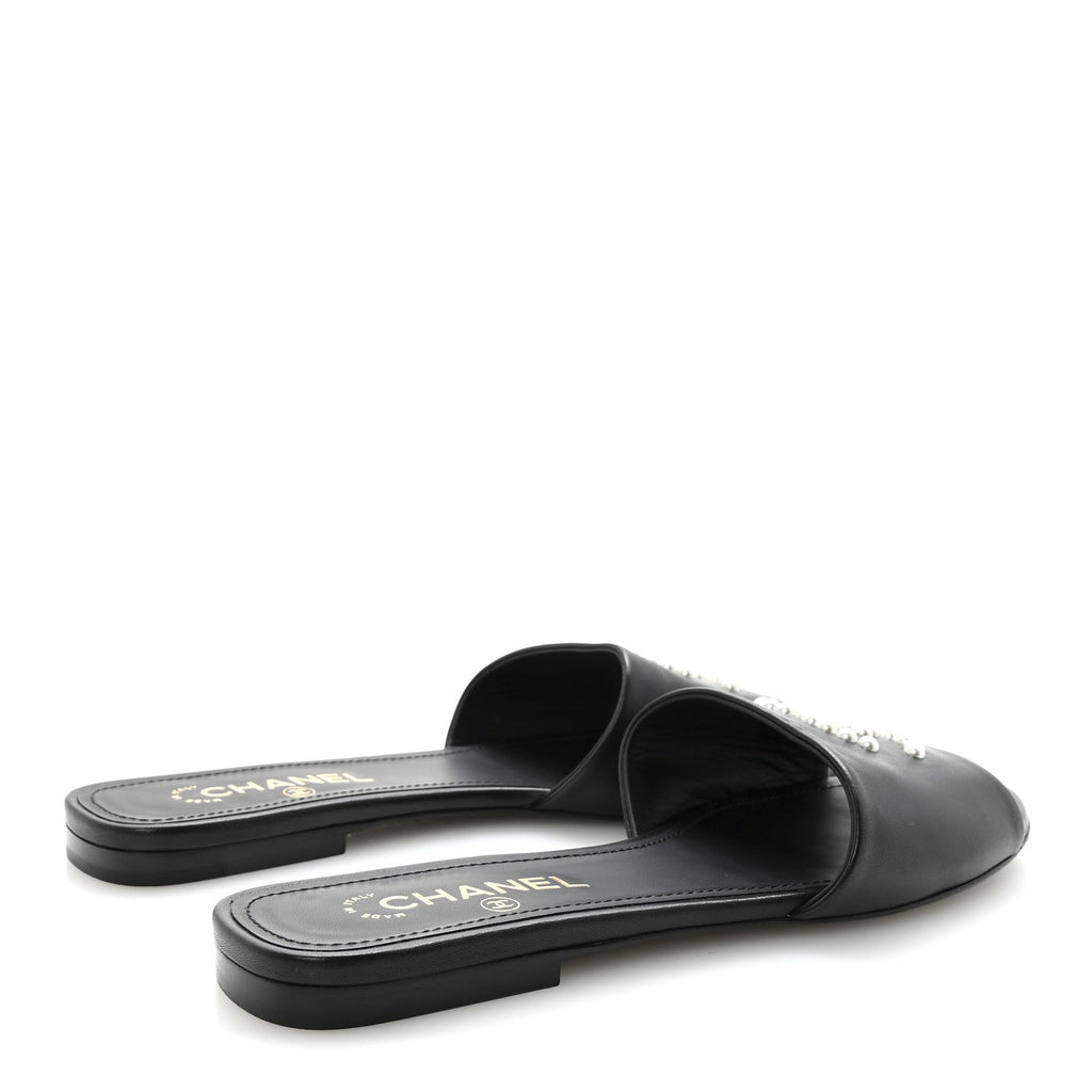 Lambskin Pearl CC Sandals 40.5 Black