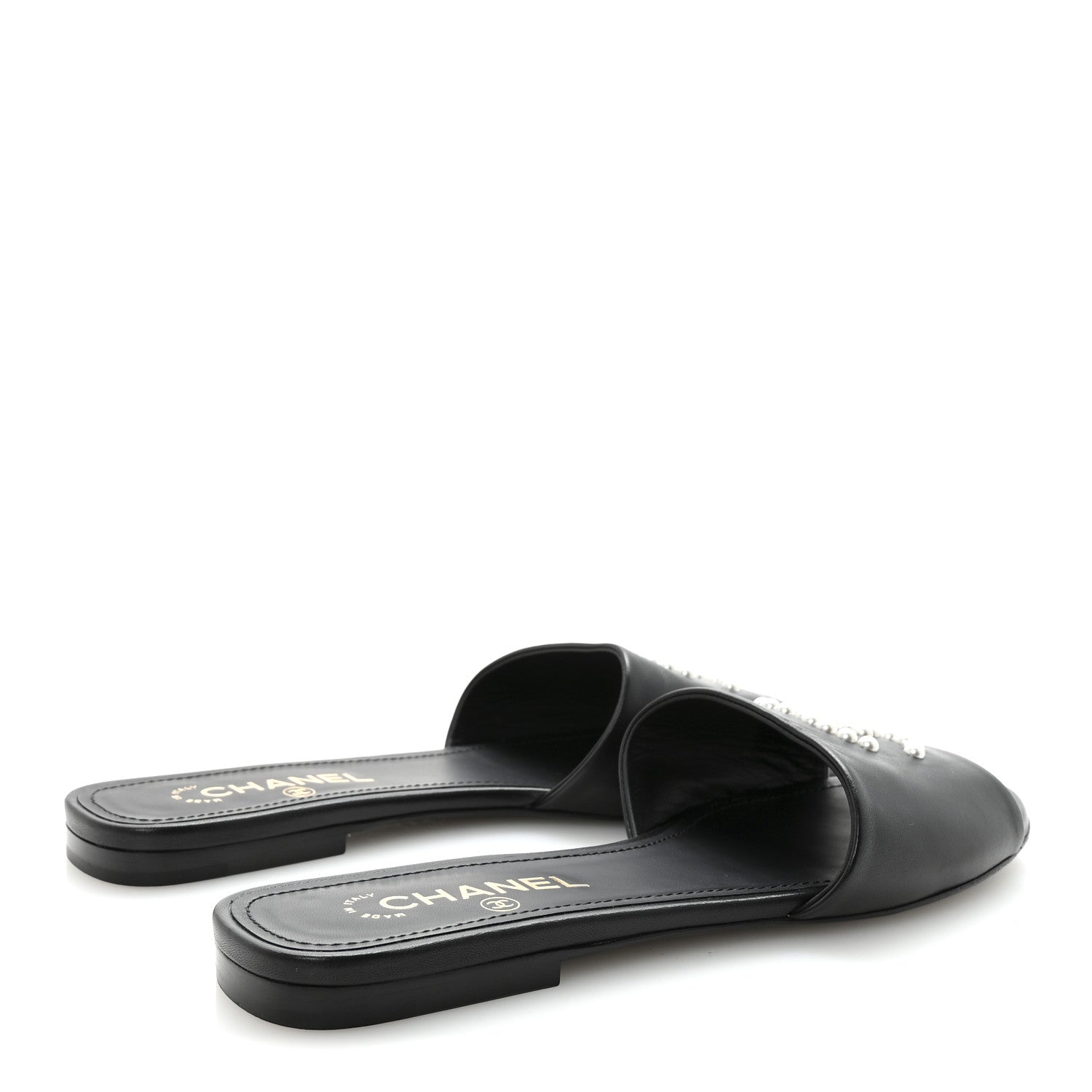 Lambskin Pearl CC Sandals 40.5 Black