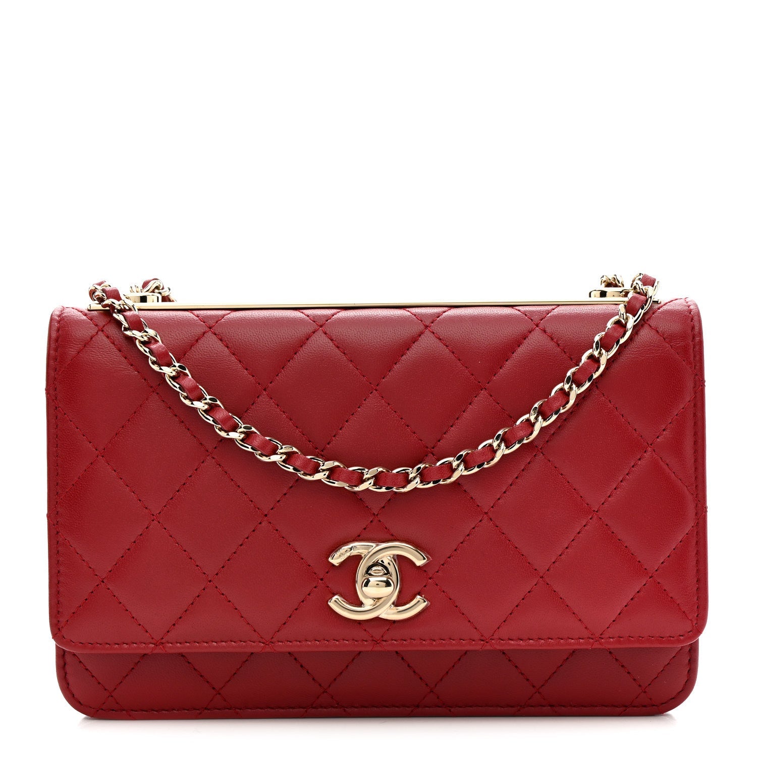 Chanel Lambskin Quilted Trendy CC Wallet On Chain WOC Red