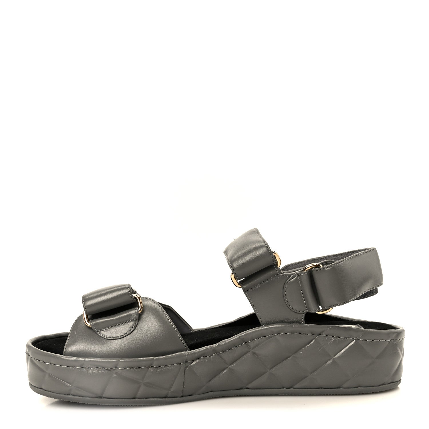 Chanel Shiny Calfskin Logo Platform Sandals 36 Grey