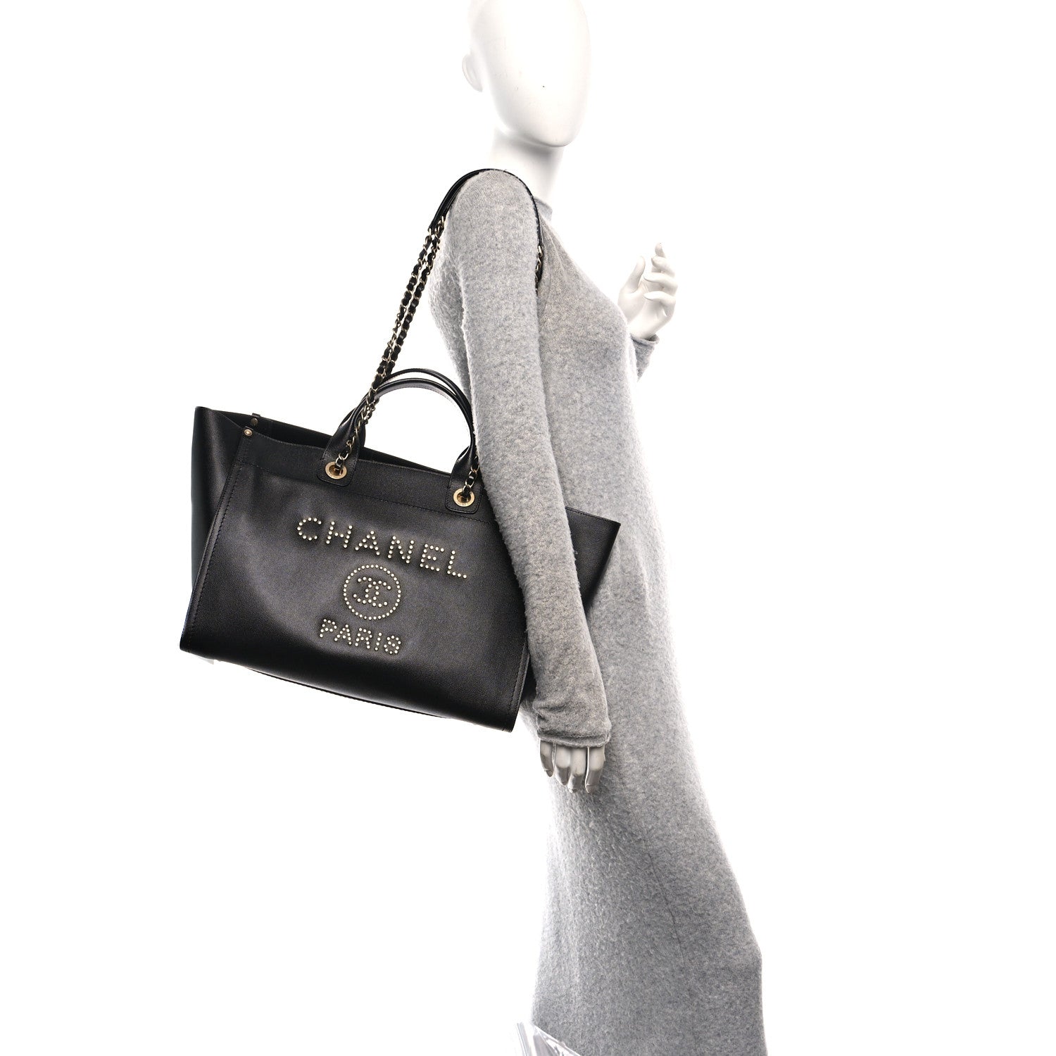 Chanel Caviar Medium Studded Deauville Tote Black
