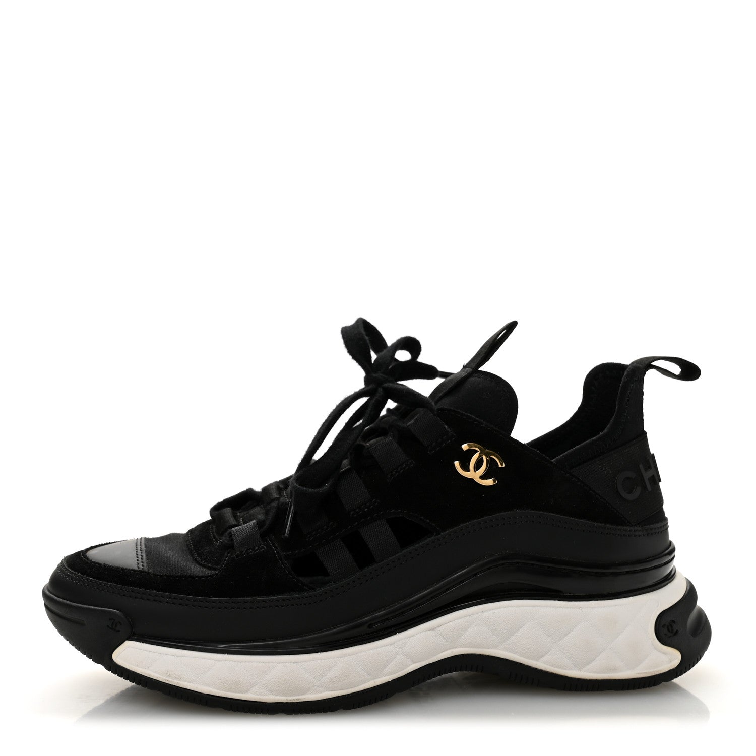 Chanel Velvet Calfskin Mixed Fibers CC Sneakers 35.5 Black