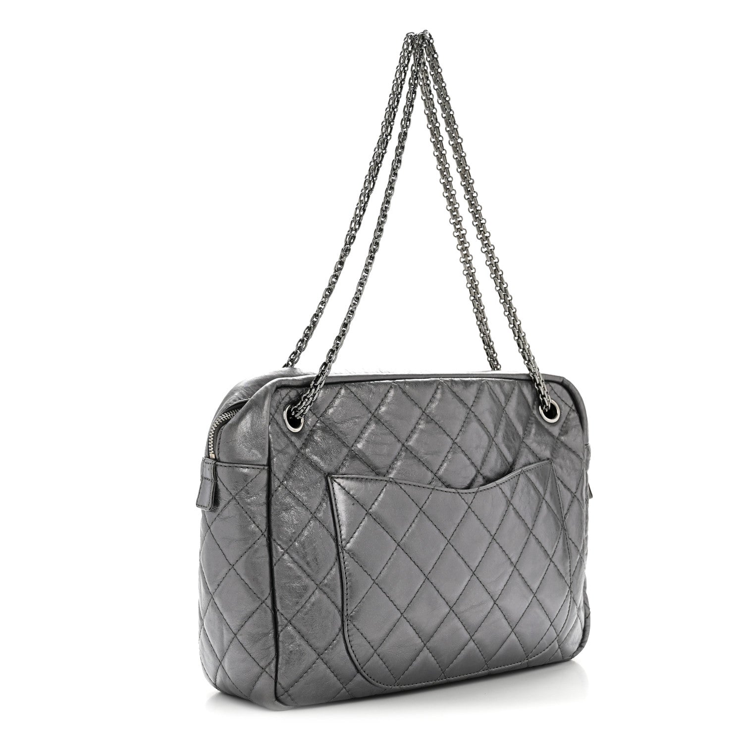 Chanel Metallic Aged Calfskin Quilted Large Reissue Camera Case Silver