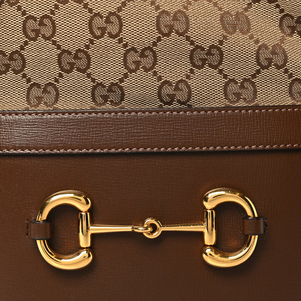 Gucci Monogram Textured Calfskin Horsebit 1955 Drawstring Bucket Bag Beige Brown Sugar