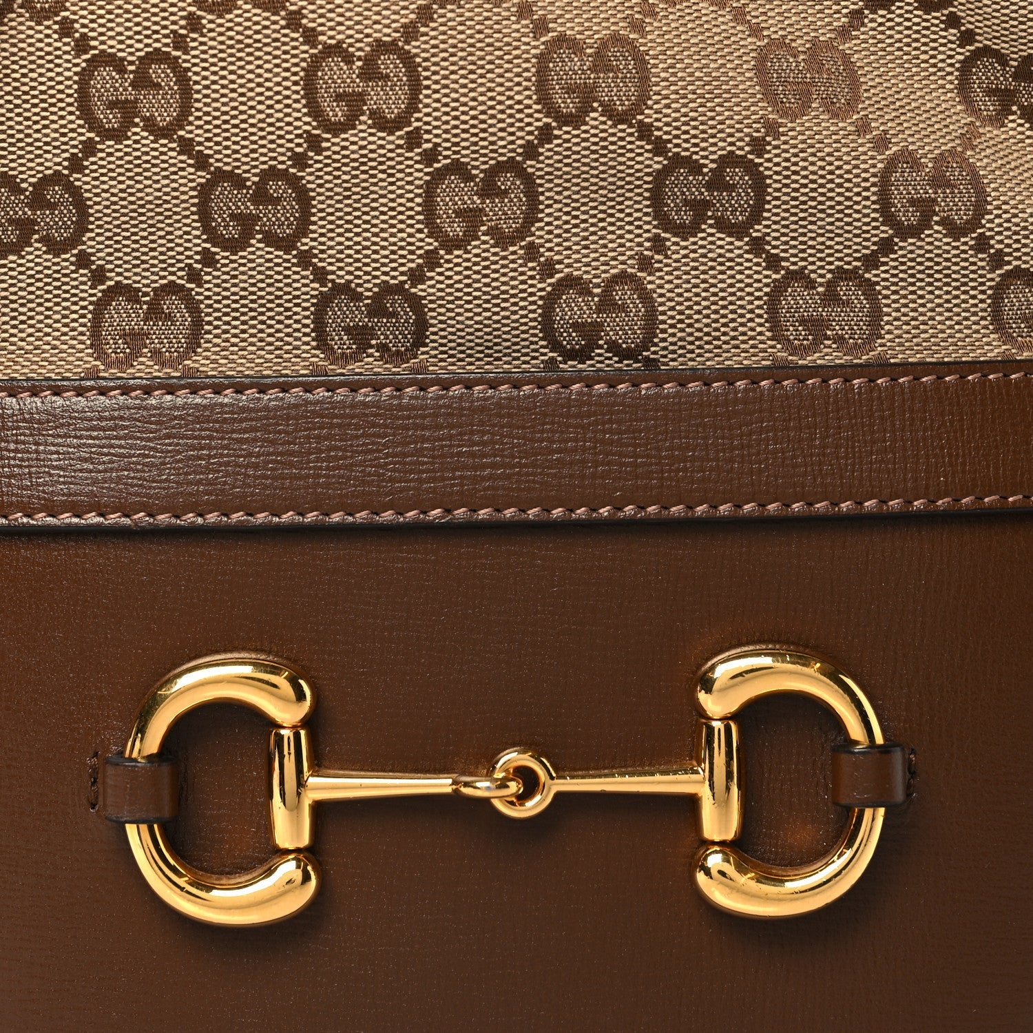 Gucci Monogram Textured Calfskin Horsebit 1955 Drawstring Bucket Bag Beige Brown Sugar