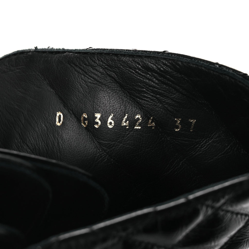 Chanel Shiny Calfskin Quilted Lace Up Combat Boots 37 Black
