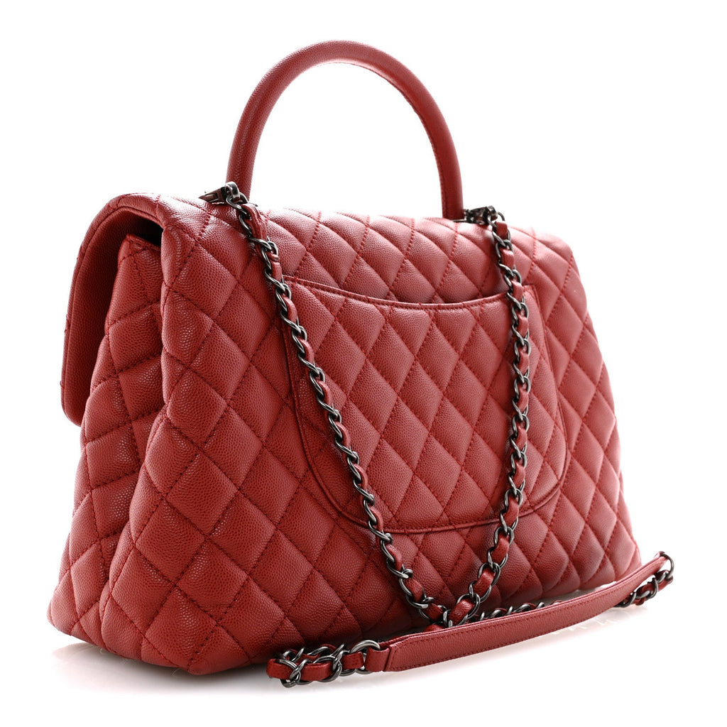 Chanel Caviar Quilted Medium Coco Handle Flap Red